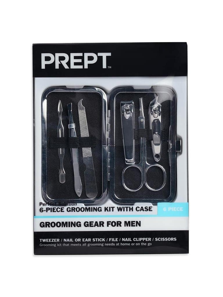 PREPT 6-Piece Men's Grooming Kit with Case, Nail Clipper, Scissors, Tweezer, File, Ear Stick