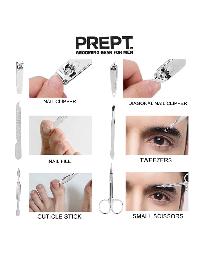 PREPT 6-Piece Men's Grooming Kit with Case, Nail Clipper, Scissors, Tweezer, File, Ear Stick view 3