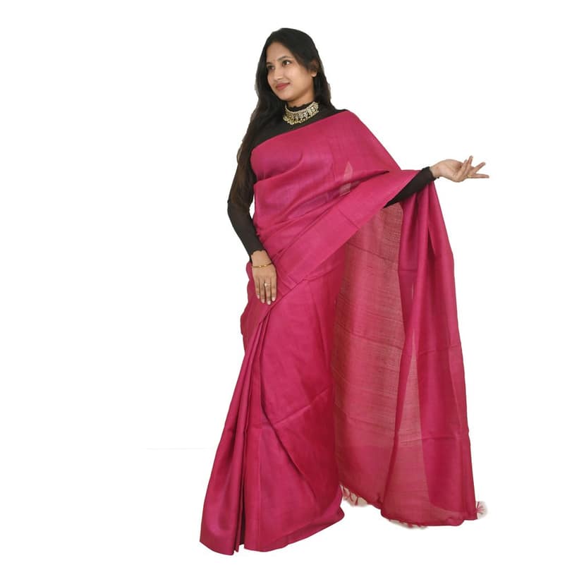 Tribes India Women's Fuchsia Pink Tussar Silk Saree - 1STXSARCG00026 - M3 view 2