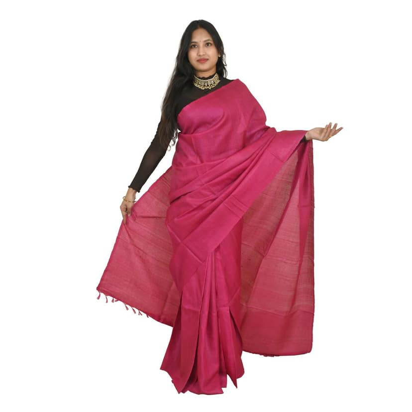 Tribes India Women's Fuchsia Pink Tussar Silk Saree - 1STXSARCG00026 - M3 view 3