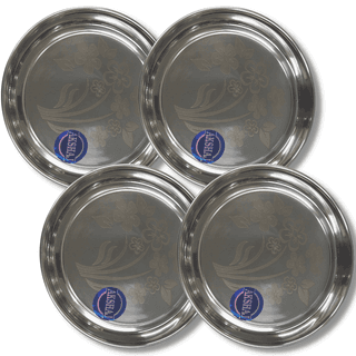SHINI LIFESTYLE Stainless Steel Plate, khumcha Thali, Floral design, dinner plate 4pc
