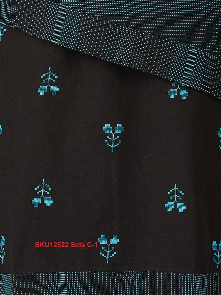 Women's Sleeveless Black & Teal Layered Cotton Kurti with Embroidered Design and Palazzo Set view 6
