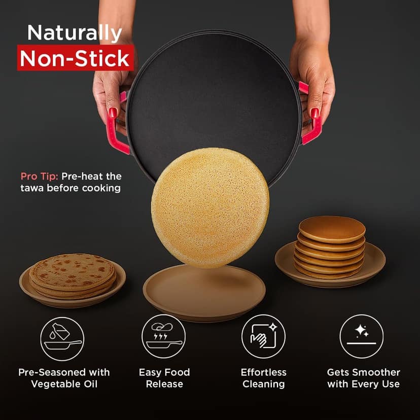 Pigeon Imperi Cast DH Pre-Seasoned Iron Tawa Induction Base - Black view 3
