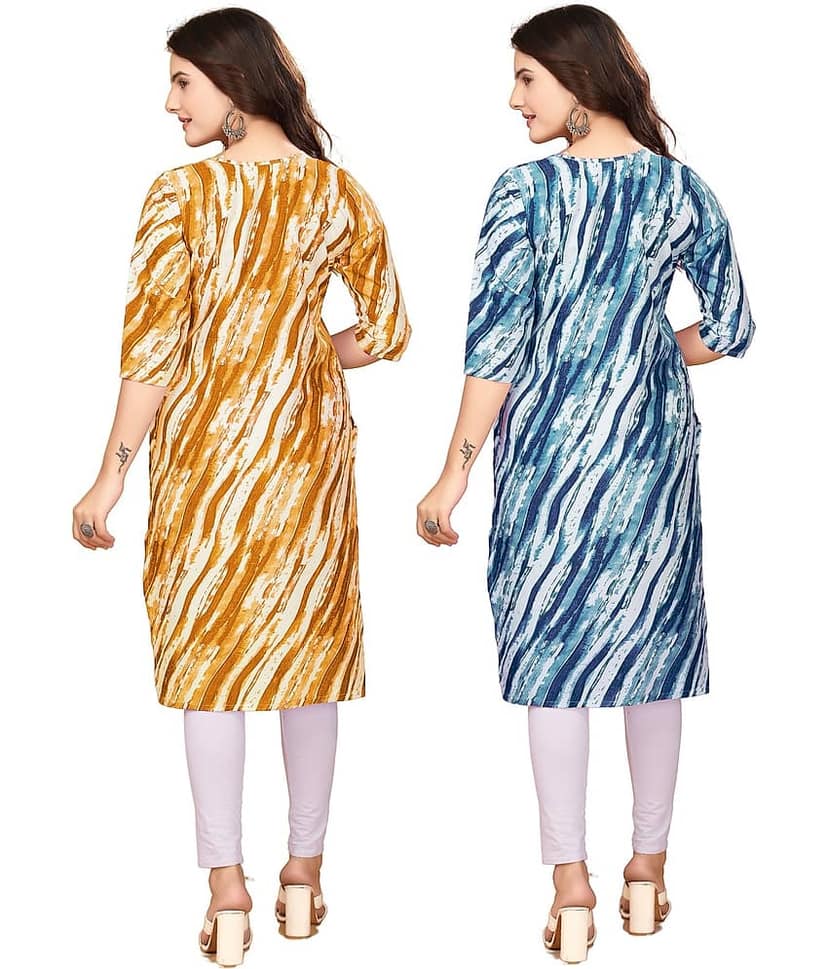 VACHHARAJ GROUP Crepe Printed Straight Women's Kurti - Yellow,Blue ( Pack of 2 ) view 2