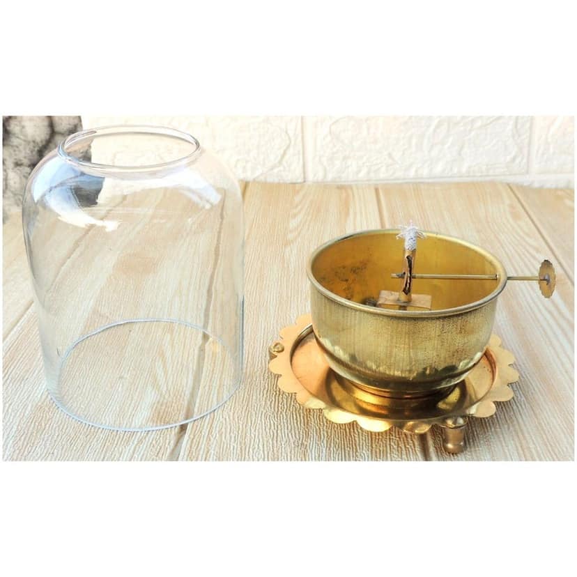 Brass Table Decor Adjustale Wick Oil Lamp Deepak - Traditional Brass Oil Lamp for Aarti, Height : 5.5 Inch (ZMAS617 E) view 2