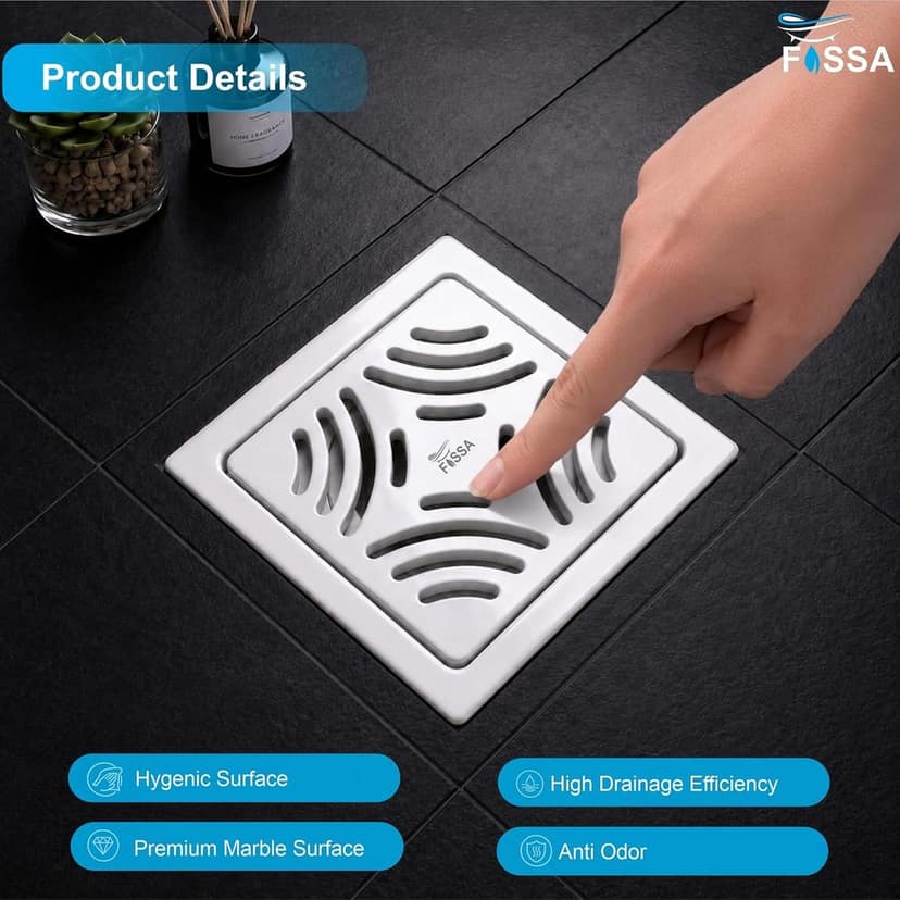 Arrow (6x6 Inch) Ceramic with Melamine Floor Drain with Cockroach Trap White (RW-218) view 3
