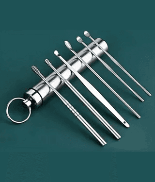 Purple Dust Ear Wax Cleaner Reusable Removal Kit Steel Ear Cleansing Tool Set Spiral Ear Curette Tool with Cleaning Brush For Kids Man Woman (STEEL)