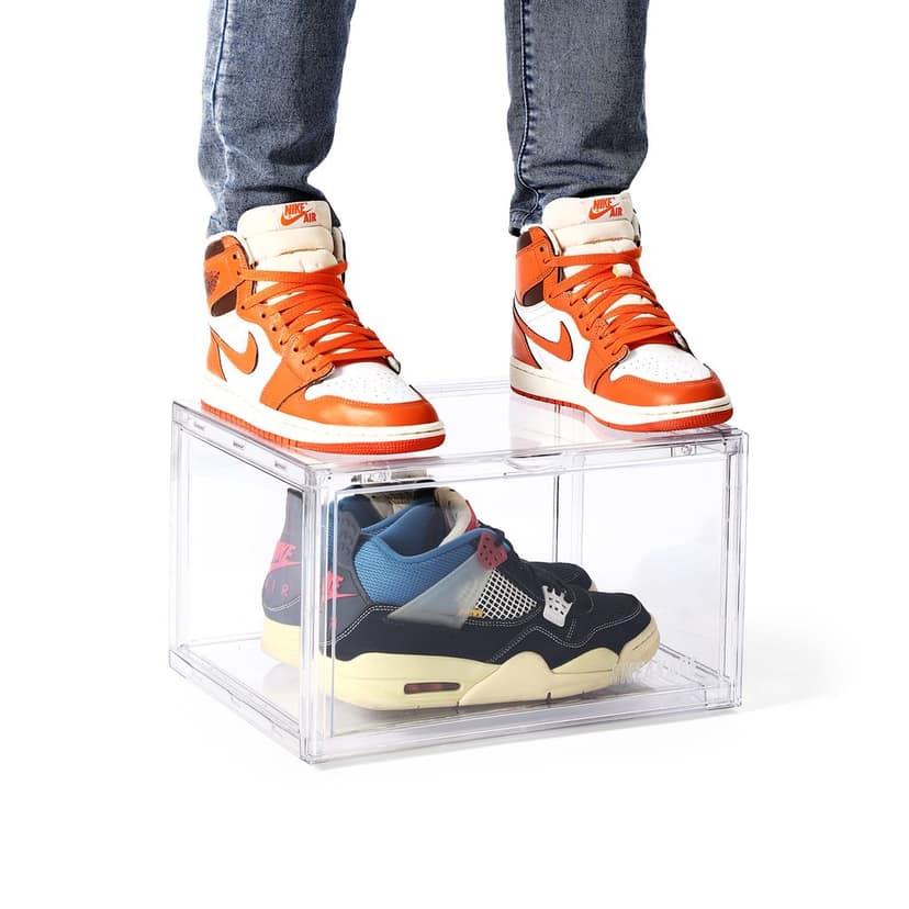 SNEAKARE Shoe Storage Organizer (Clear), Heavy-Duty Sneaker Box, Stackable Storage Box with Magnetic Closure, Multipurpose Large Storage Box, Fits Size UK14, Plastic