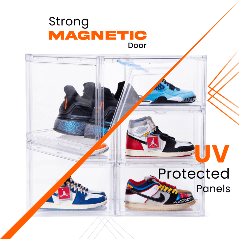 SNEAKARE Shoe Storage Organizer (Clear), Heavy-Duty Sneaker Box, Stackable Storage Box with Magnetic Closure, Multipurpose Large Storage Box, Fits Size UK14, Plastic view 4