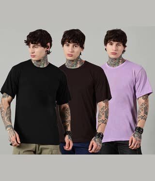 Diversify Men Cotton Blend Oversized Fit Solid T-Shirt ( Multicolor )