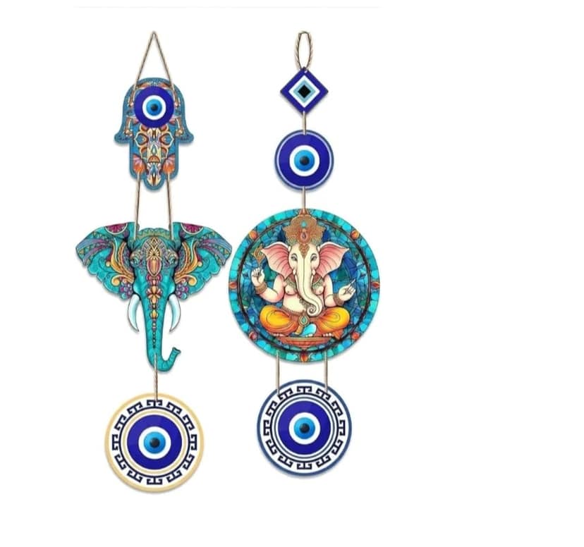 Evil Eye Hamsa Elephant Ganesha Wall Hanging Decor, pack of 2