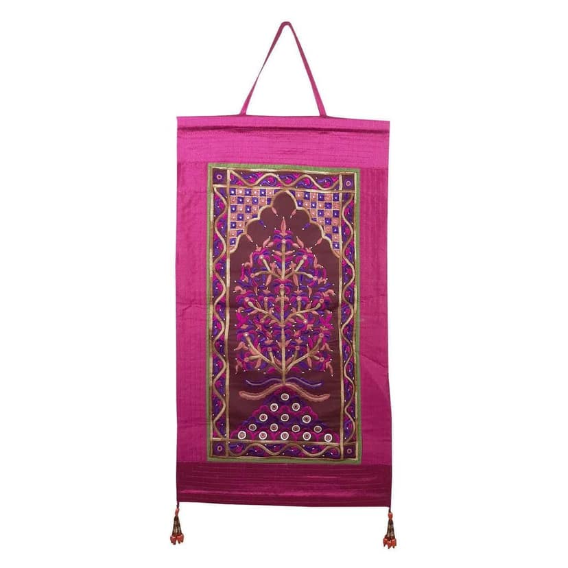Garvi Gurjari (A Gujarat Govt Enterprise Cotton Dark Pink Hand Embroidered Wall Hangings/Decor (24� x 14�)