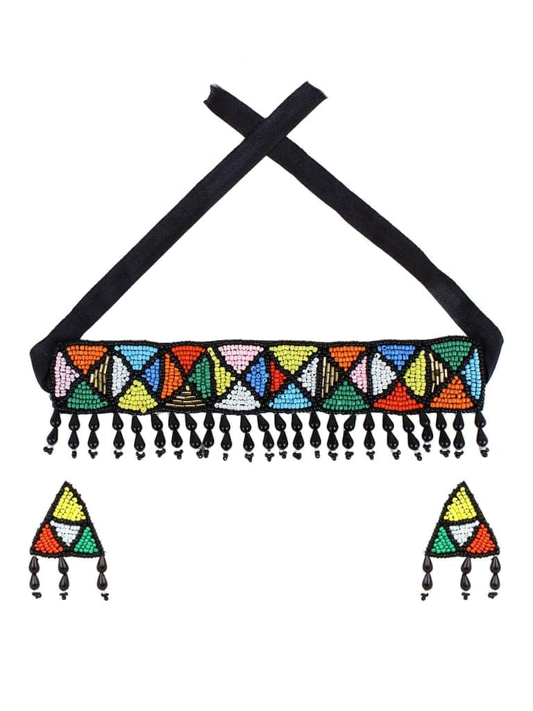 Cardinal Multicolor Beads Geometric Design Weaving Choker Necklace Set view 2