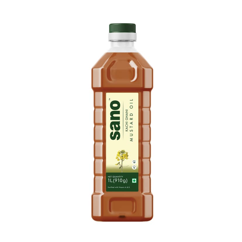 Sano Pure & Fresh Kachi Ghani Mustard Oil 1L | Rich in Omega-3 | 100% Natural | Authentic Indian Cooking Oil