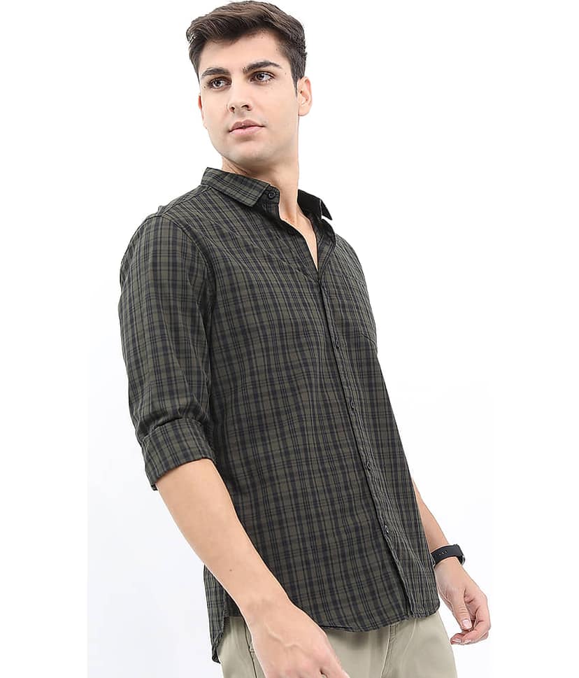 Highlander 100% Cotton Slim Fit Checks Full Sleeves Men's Casual Shirt - Multicolor ( Pack of 1 ) view 6