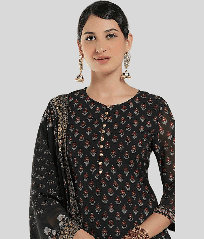 Juniper - Black Straight Georgette Women's Stitched Salwar Suit ( Pack of 1 ) view 2