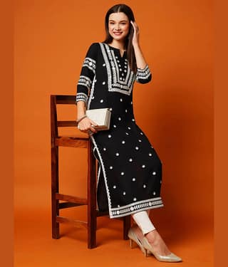 anushansa Pack of 1 Rayon Embroidered Straight Women's Kurti - ( Yellow )