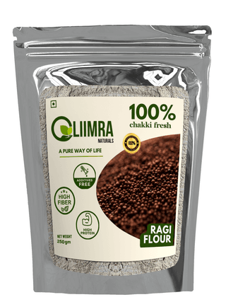 Liimra Naturals Finger Millet Ragi Flour - High Fiber, Protein-Packed, Low GI, Gluten-Free Carbohydrate Replacement, 100% Chakki Fresh Flour (250 Gram) - 250 gm