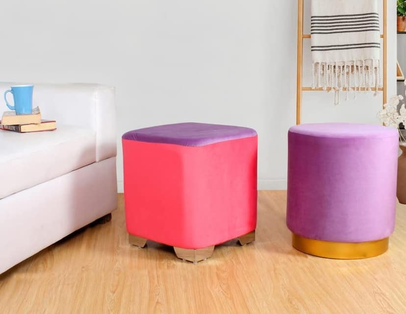 ShadowKart Ottoman Pouffes Sitting Stool for Living Room Furniture Wooden Footstools Puff Mudda Footrest Pouff for Office Home Decor, Combo