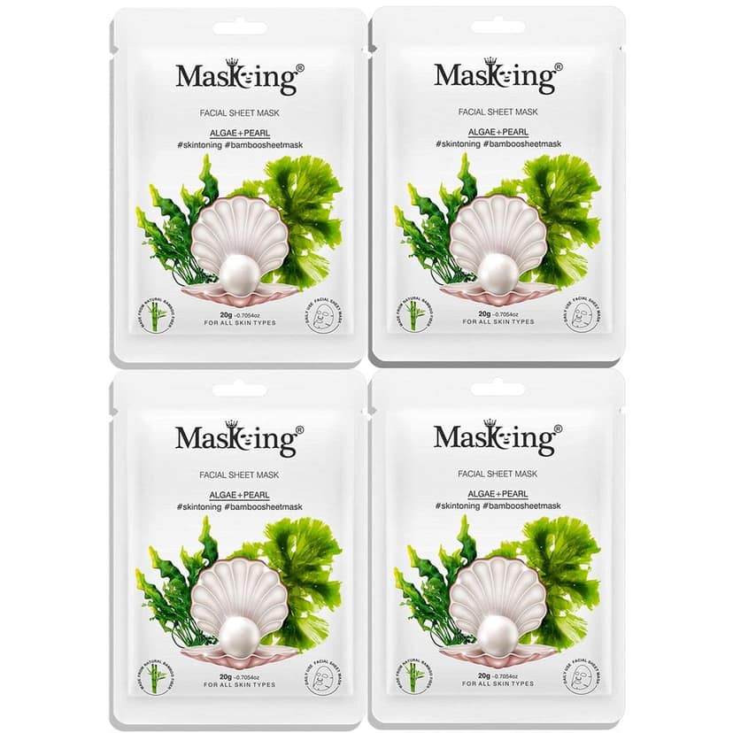 MasKing Bamboo Facial Sheet Mask of Algae & Pearl for Skin Toning Ideal for Women & Men, 20ml each (Pack of 4)