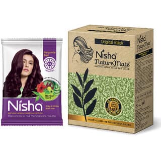 Nisha Natural Henna Based Hair Color Conditioning Herbal Care silky & Shiny Soft 15gm Each Pack of 10 (Burgundy) with Naturemate 60gm (210 g)