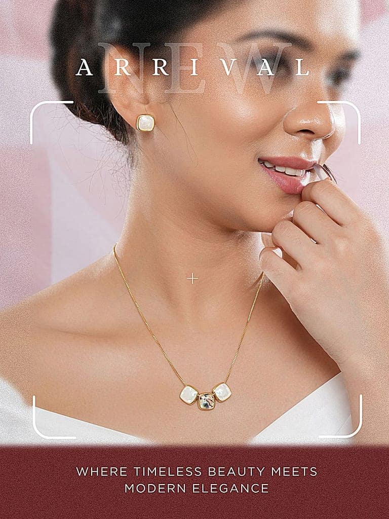 Elegant Square Stone Pendant Necklace & Earrings Set view 5