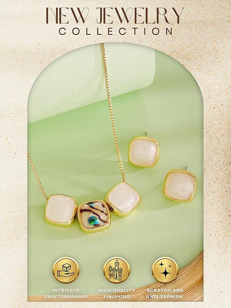 Elegant Square Stone Pendant Necklace & Earrings Set view 6