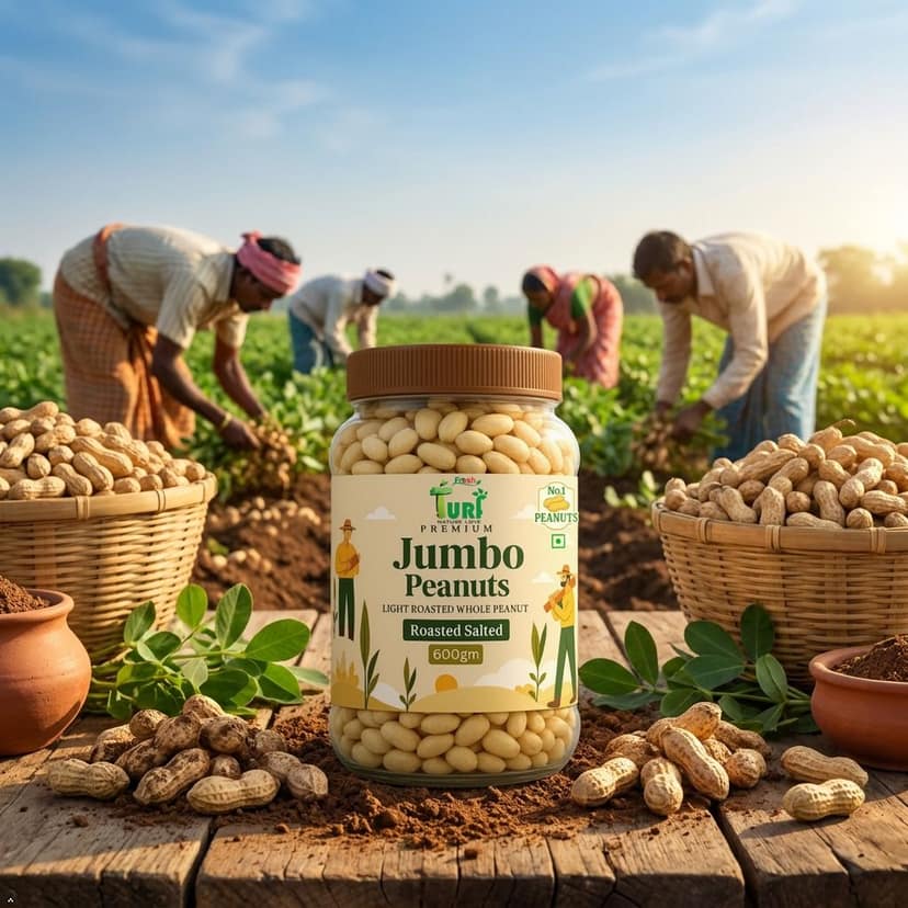 TURF FRESH - Jumbo Roasted Salted Peanuts | Bharuch Gujarat Special Mungfali Dana Namkeen | Grade A Premium Peanut Seeds Without Skin | Healthy Snack & Chakna view 2