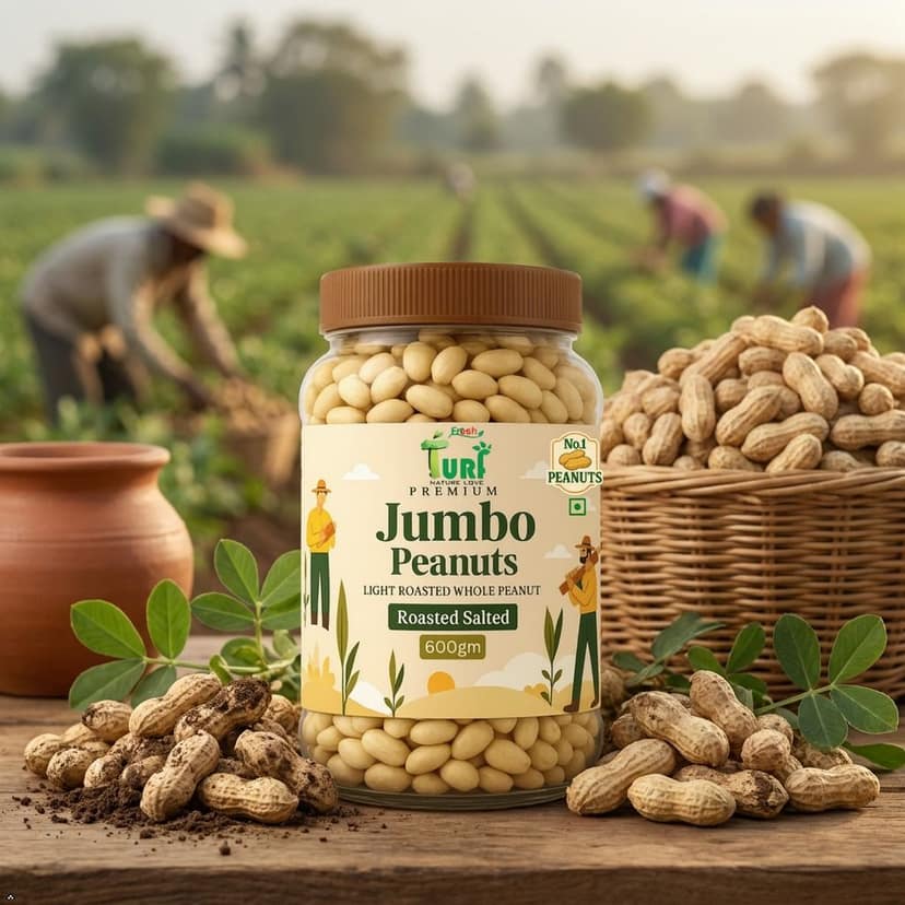 TURF FRESH - Jumbo Roasted Salted Peanuts | Bharuch Gujarat Special Mungfali Dana Namkeen | Grade A Premium Peanut Seeds Without Skin | Healthy Snack & Chakna view 3