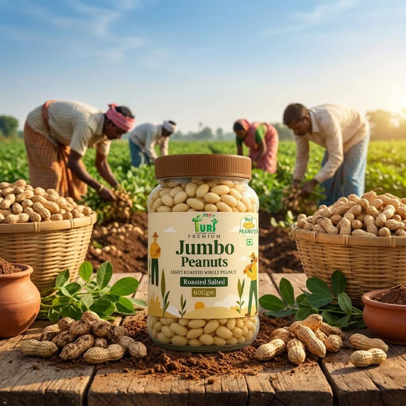 TURF FRESH - Jumbo Roasted Salted Peanuts | Bharuch Gujarat Special Mungfali Dana Namkeen | Grade A Premium Peanut Seeds Without Skin | Healthy Snack & Chakna view 6