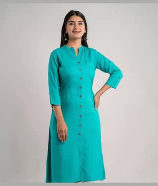 MAUKA - Turquoise Rayon Women's Front Slit Kurti ( Pack of 1 )