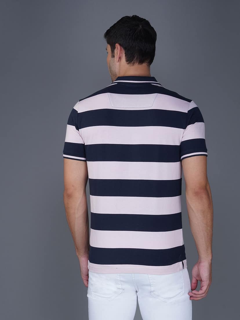 Men's Stripe Polo T-shirt Navy-Pink view 4