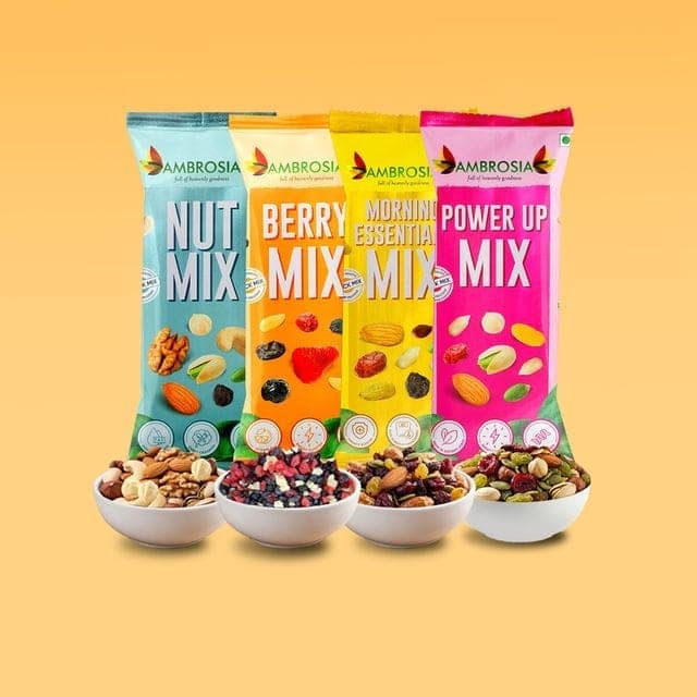 Ambrosia TrailMixes Delight Diwali Gift Hamper 240g (each pack 30g) | Packed with variety of roasted nuts, dried fruits and seeds view 3
