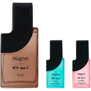 Ossa Magnet Oud 100ml, Aqua 15ml And Floral 15ml Unisex EDP Long Lasting Perfume Combo For Men And Women (Pack Of 3)