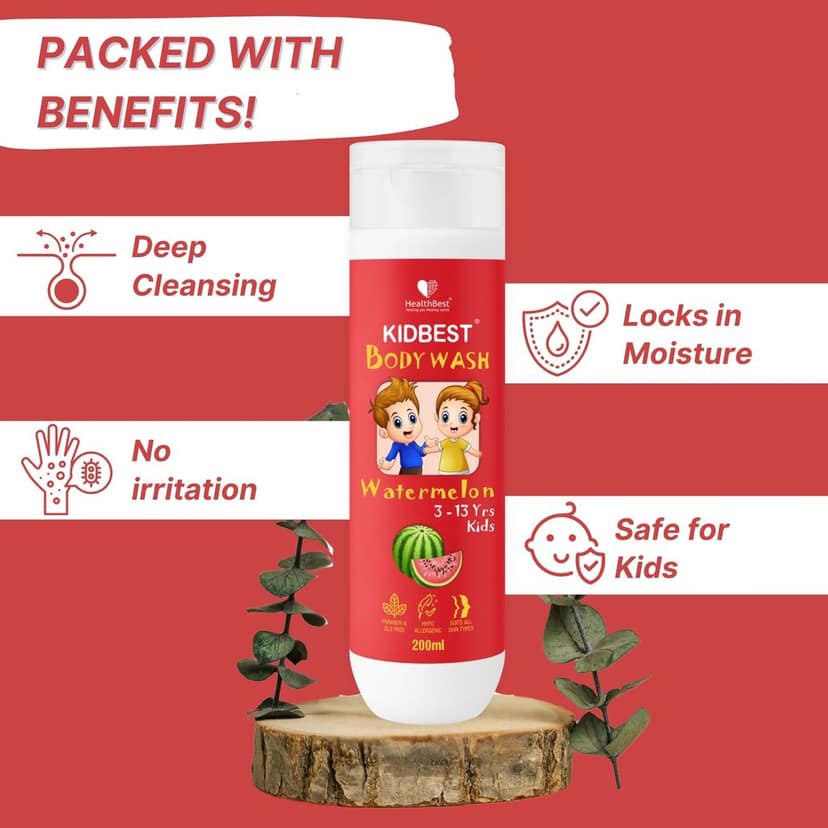 HealthBest Kids Body Wash - 200ml Tear Free Top to Toe Shower Gel for Baby with Aloe Vera, Shea Butter & Lavender Oil, Hydrating & Nourishing Cleanser for Soft & Smooth Skin, Tear, Paraben and SLS-Free view 2