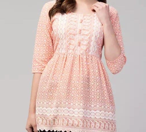 Orange Yellow Short Chikankari Kurti view 2