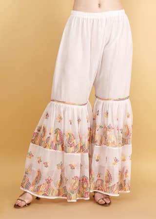 Hand Embroidered Georgette Multi Colored Chkankari Flared Sarara