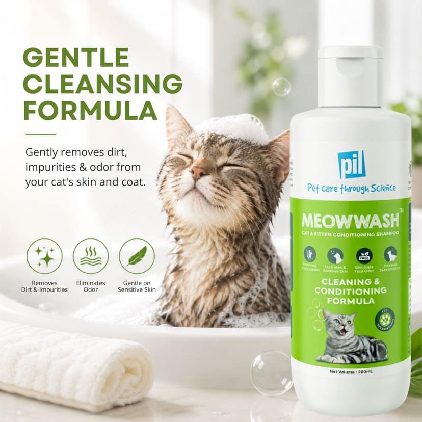 MEOWWASH Cat & Kitten Conditioning Shampoo | Hydrating & Deodorizing Paraben Free | Reduces Tangles & Matting | Aloe Vera & Coconut Oil Formula | Improves Coat Shine & Softness | 200ml view 4