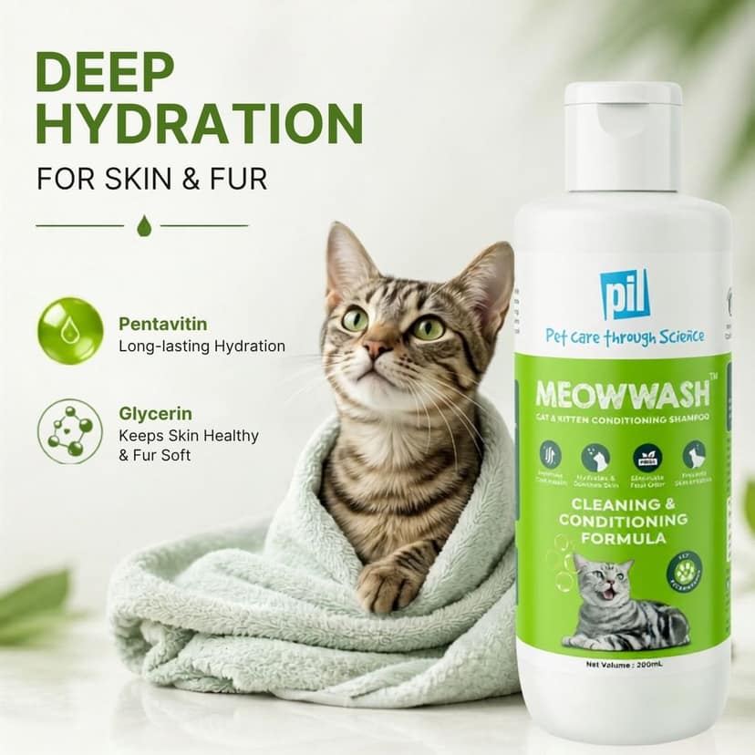 MEOWWASH Cat & Kitten Conditioning Shampoo | Hydrating & Deodorizing Paraben Free | Reduces Tangles & Matting | Aloe Vera & Coconut Oil Formula | Improves Coat Shine & Softness | 200ml view 5