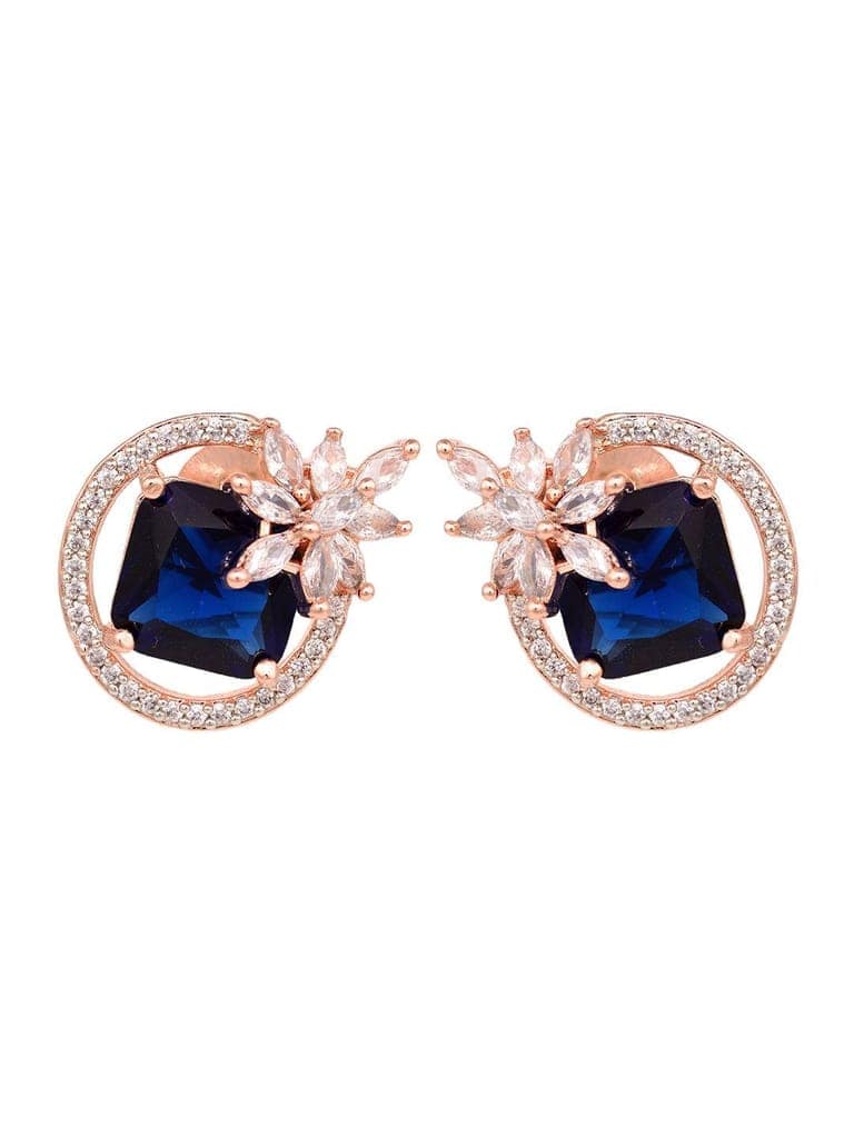 Rose Gold Plated Blue Sapphire AD Floral Studs Earrings view 3