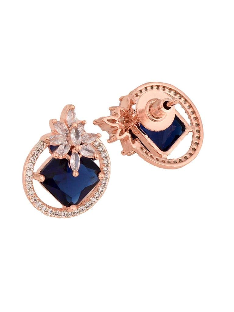 Rose Gold Plated Blue Sapphire AD Floral Studs Earrings view 4