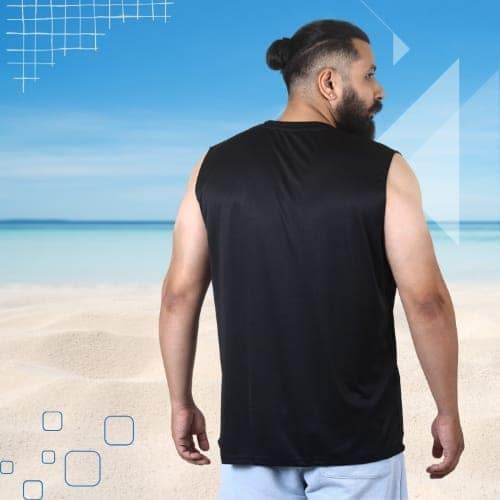 Men's Gym Sleeveless T-Shirt Black - Drifit, Quick Dry Sports Tank Top, Sando Vest view 4