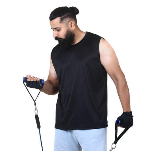 Men's Gym Sleeveless T-Shirt Black - Drifit, Quick Dry Sports Tank Top, Sando Vest view 5