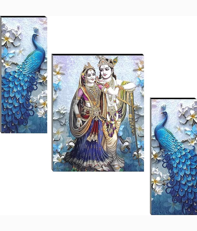 SNDArt Set Of 3 Radha Krishna Wall Paintings For Living Room 12 x 18 inch