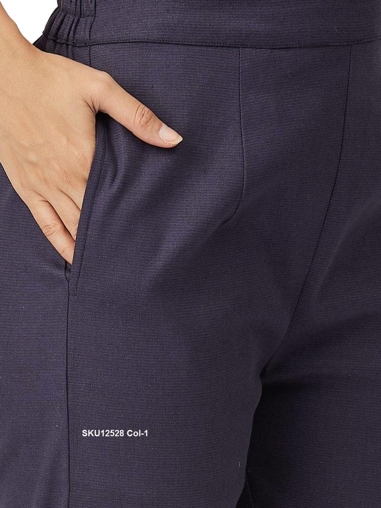 Stylish Dark Blue Cotton Ankle-Length Pants for Women view 3