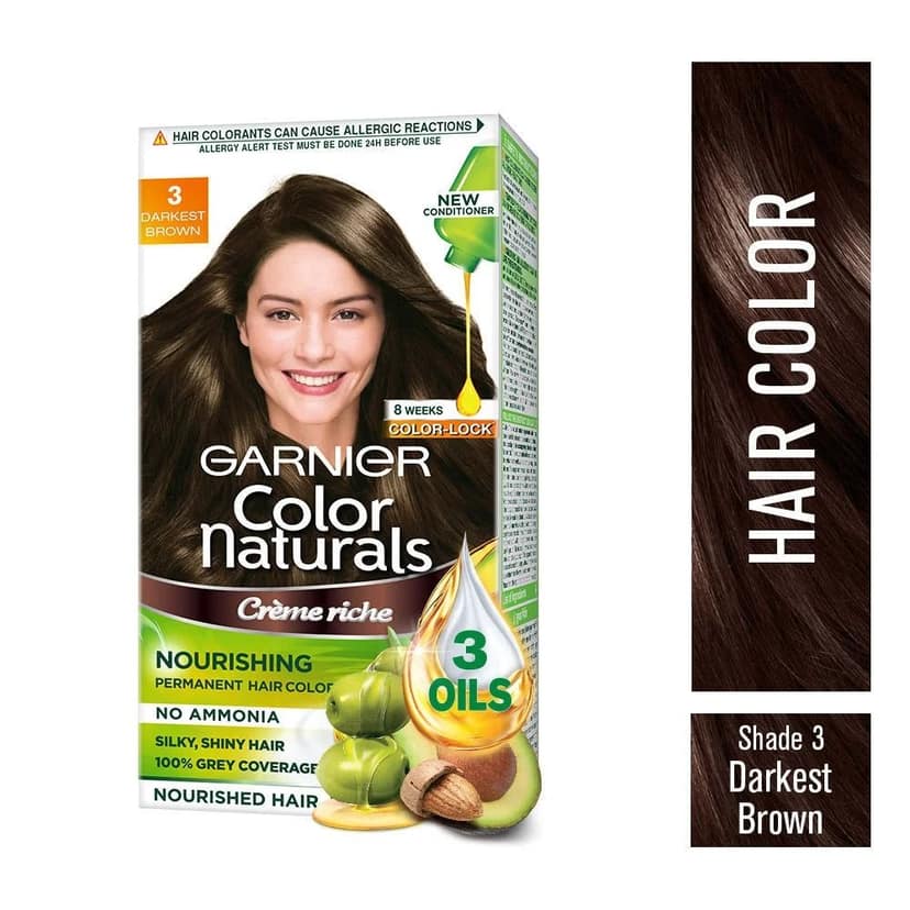 Garnier Color Naturals Nourishing Permanent Hair Color - 3 Darkest Brown, 35 ml + 30 gm
