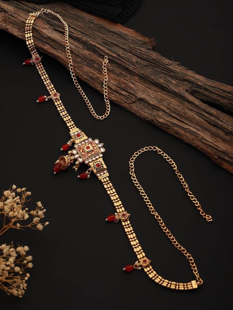 Gold Plated Red Kundan Rajasthani Waistband Kamarbandh view 2