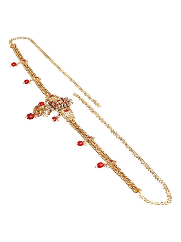 Gold Plated Red Kundan Rajasthani Waistband Kamarbandh view 3