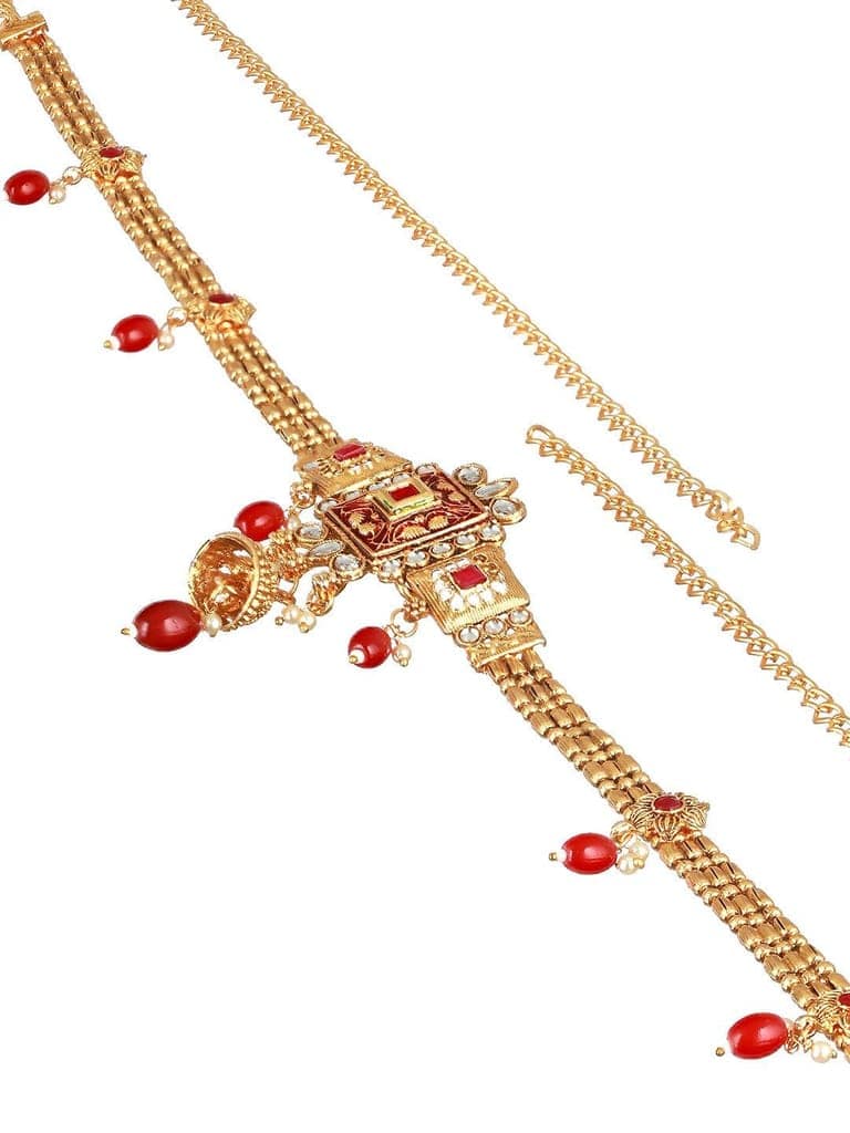 Gold Plated Red Kundan Rajasthani Waistband Kamarbandh view 4
