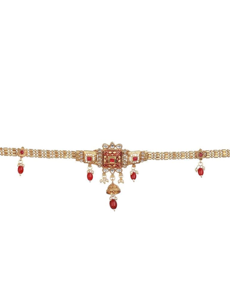 Gold Plated Red Kundan Rajasthani Waistband Kamarbandh view 5